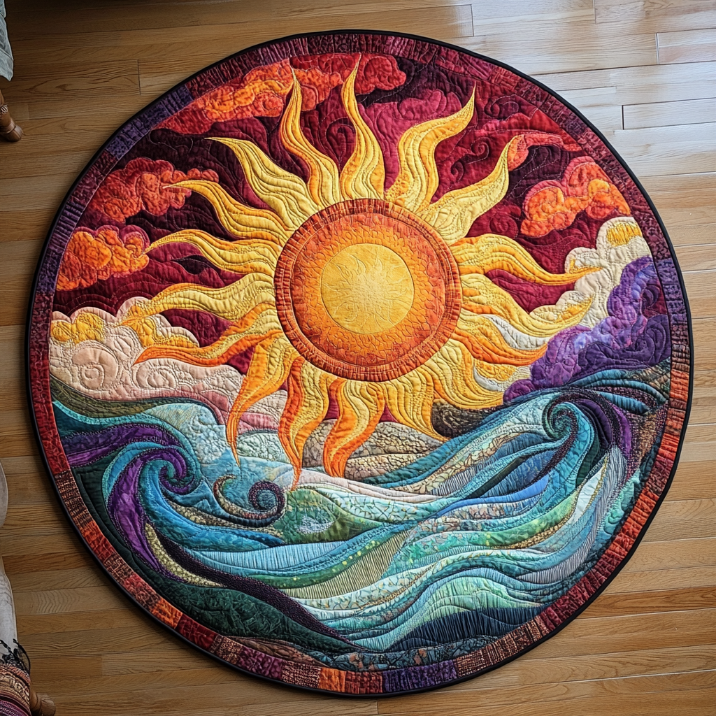 Fiery Sunset Quilted Round Mat Outdoor Entryway Decor Gifts For Forest Lovers