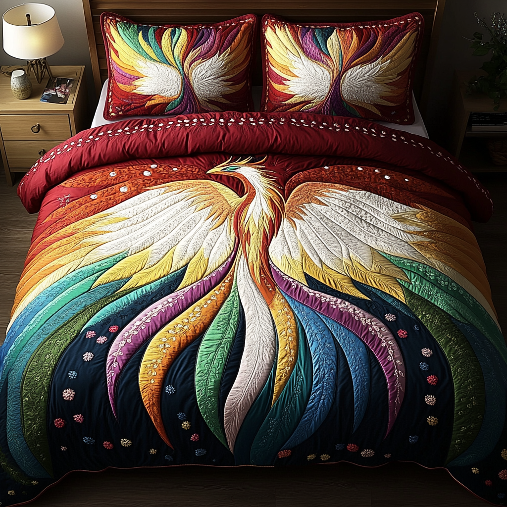 Fiery Wings Quilted Bedding Set Christmas Bedding Duvet Cover Fantasy Bedroom Decor