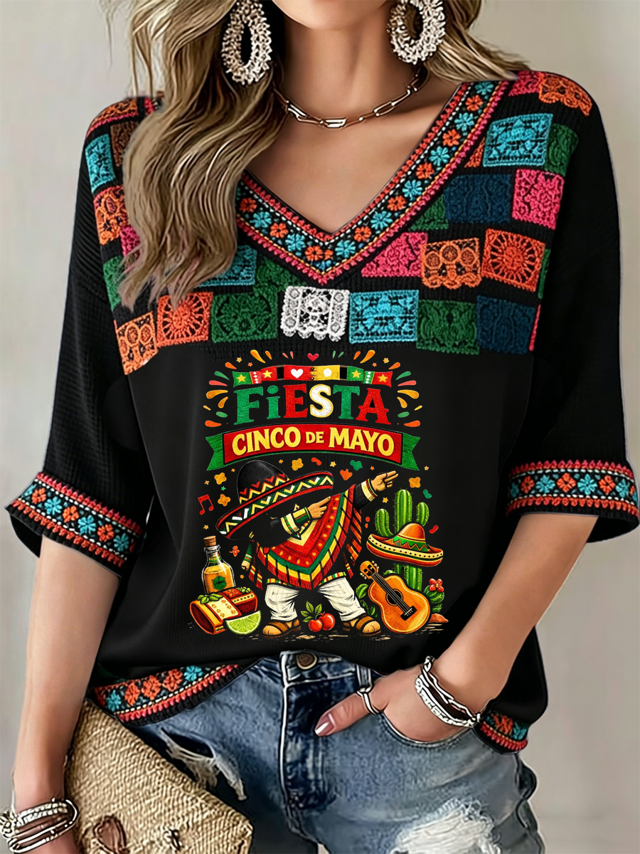 Fiesta Cinco De Drinko V-Neck Raglan Shirt Mexico Festival Merch Best Gifts For Mothers