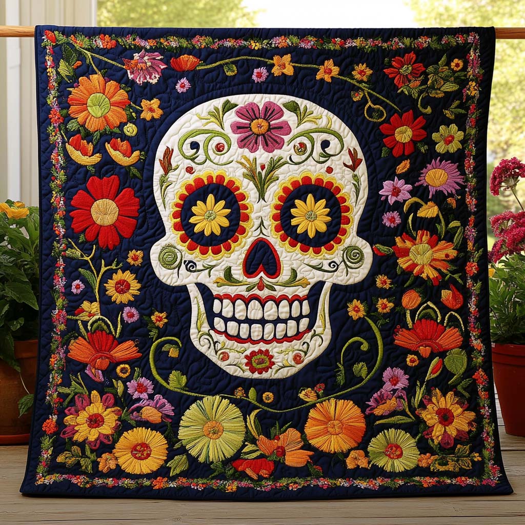 Fiesta Smile Quilted Blanket Christmas Holiday Skull Gifts For Men