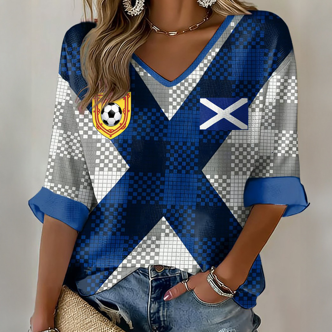 FIFA World Cup 2026 Scotland V-Neck Long Sleeve Shirt World Cup Apparel Soccer Lover Gift For Wife