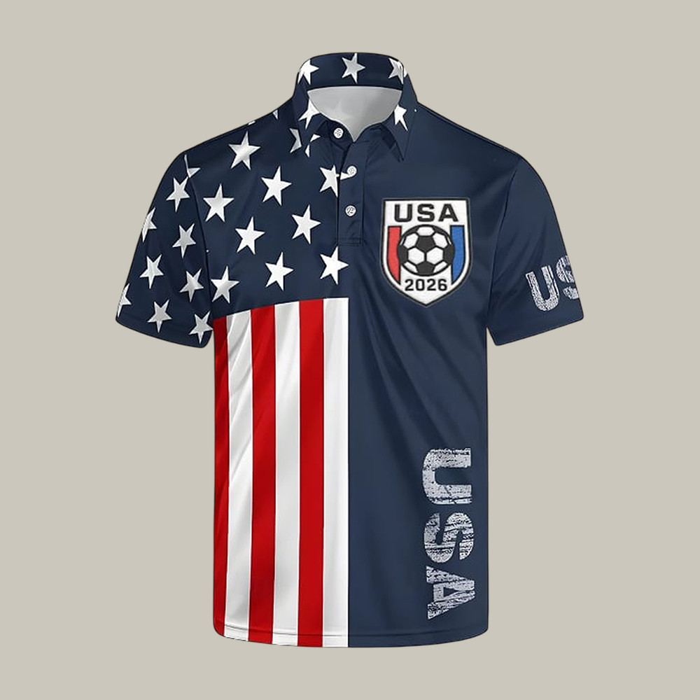 FIFA World Cup 2026 USA Polo Shirt American Flag FIFA World Cup 2026 Shirt Gift For Huge Fans