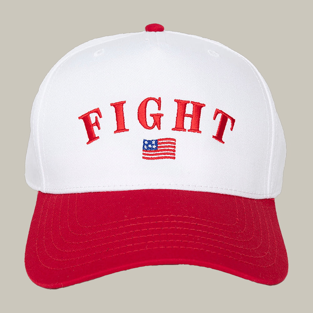 Fight American Flag Logo Two Toned Hat 45 47 MAGA Merch Katydid Store Gift Ideas