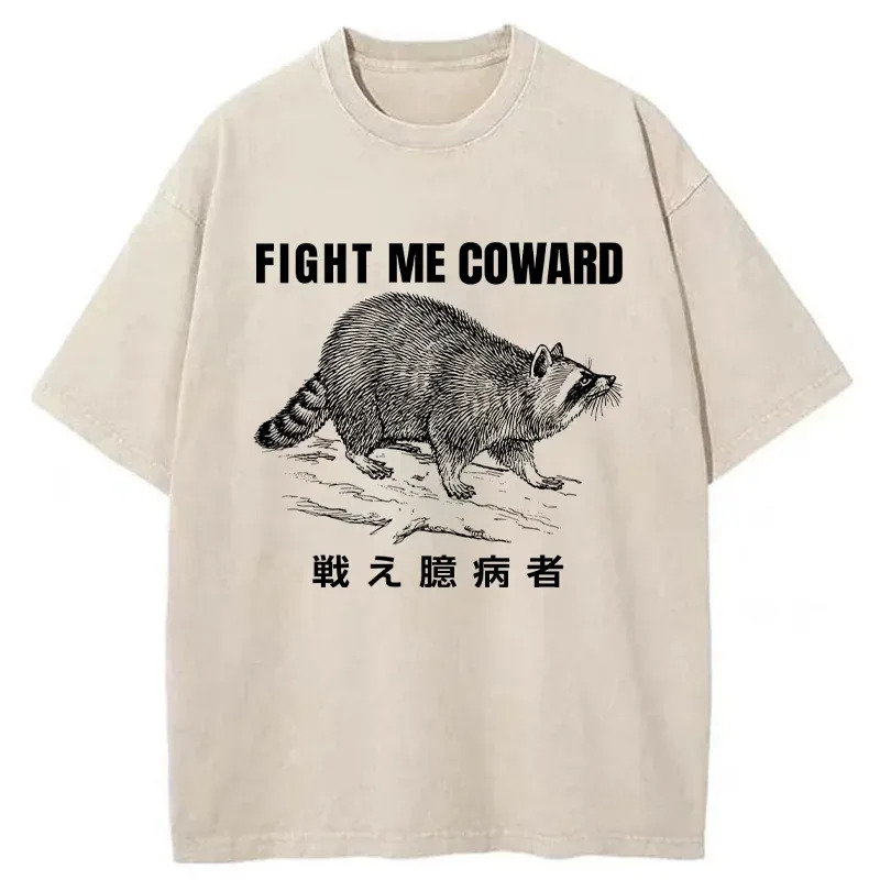 Fight Raccoon Japanese Washed T-Shirt Retro Humor Graphic Top Gifts For Sister Fight Raccoon Japanese Washed T-Shirt Retro Humor Graphic Top Gifts For Sister