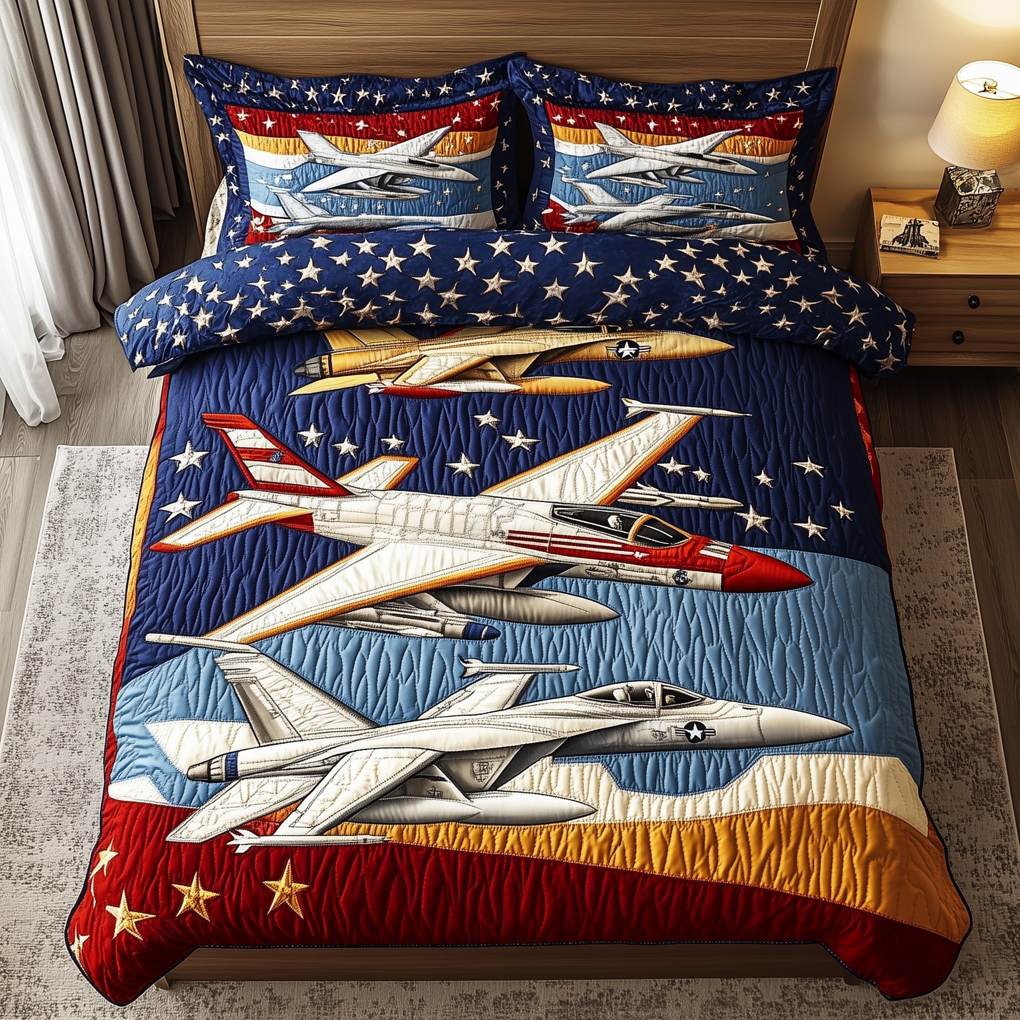 Fighter Jets Quilted Bedding Set Duvet Cover Bed Sheet Family Christmas Present Ideas