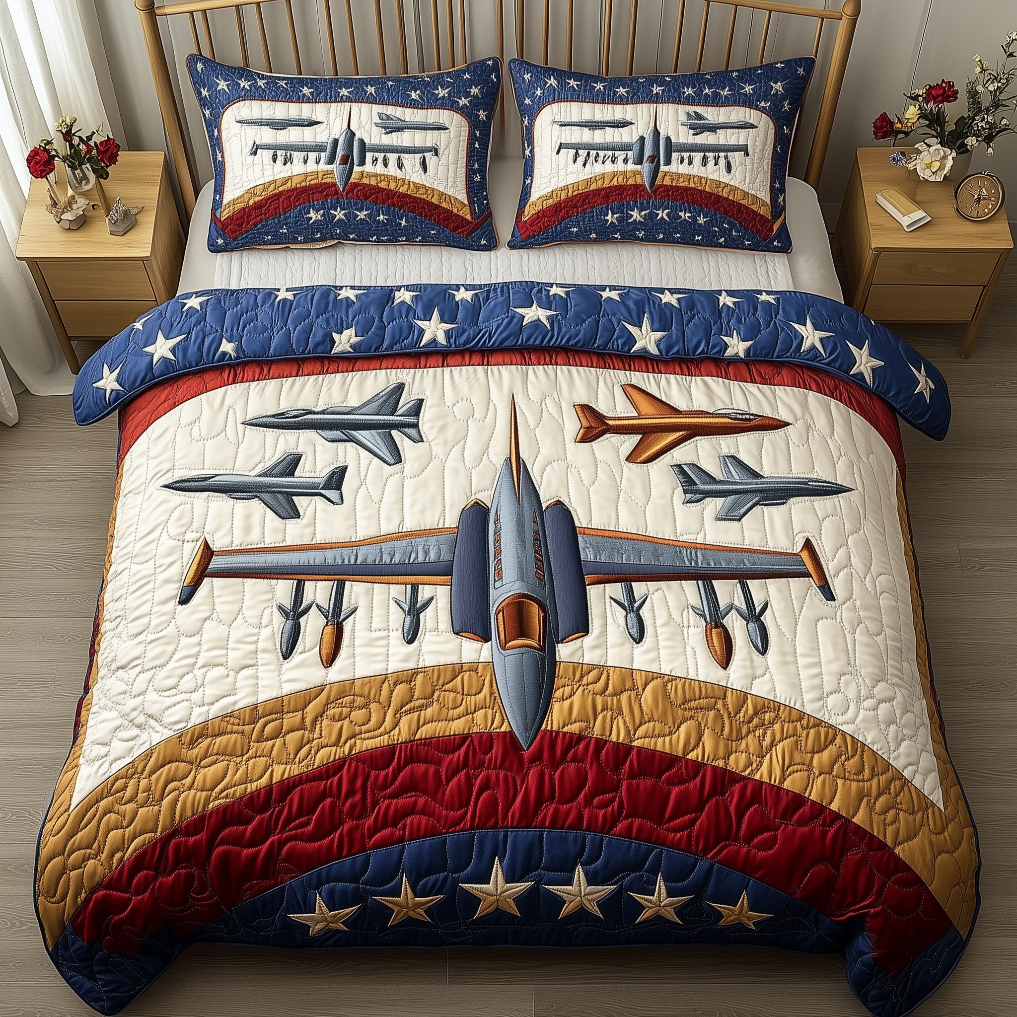 Fighter Jets Quilted Bedding Set Duvet Cover Bed Sheet Family Gift Ideas For Christmas