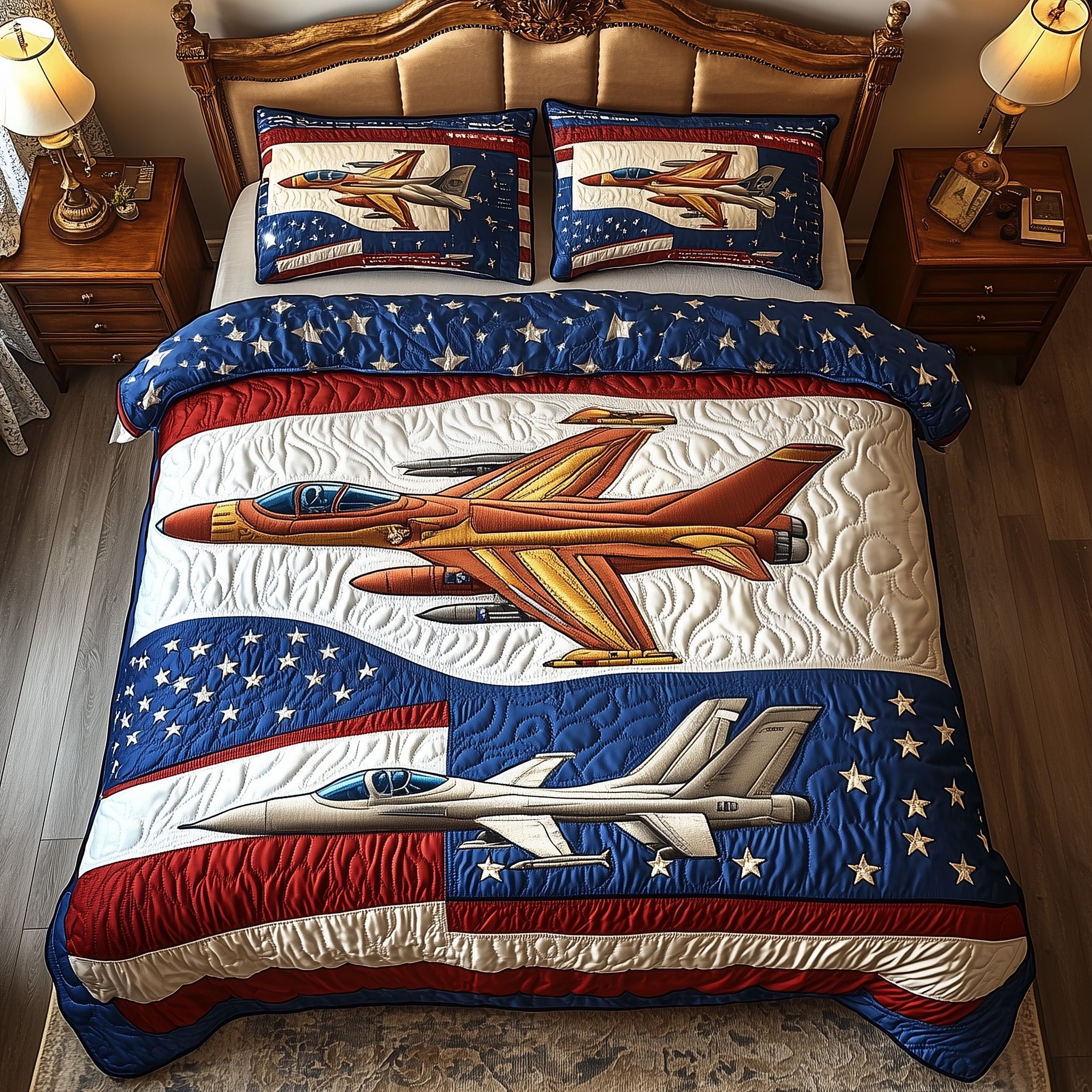 Fighter Jets Quilted Bedding Set Duvet Cover Bed Sheet Family Xmas Gift Ideas