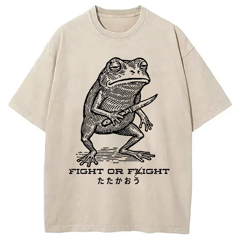 Fighting Frog Washed T-Shirt Soft Cotton Daily Wear Tee Gifts For Her