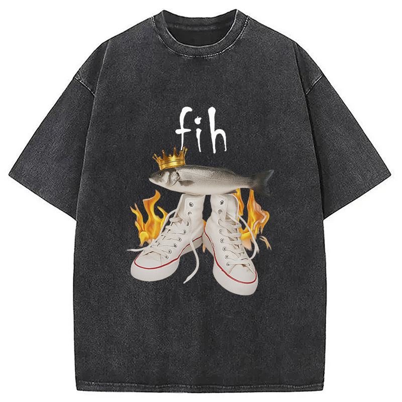 Fih Funny Meme Washed T-Shirt Retro Streetwear Graphic Top Gifts For Brother