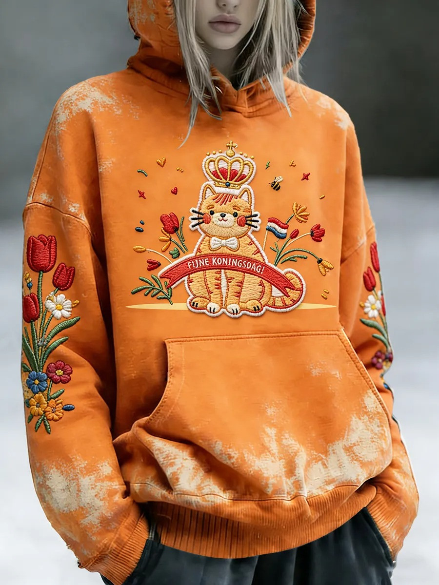 Fijne Koningsdag Cat Crown Hoodie Dutch Tulip Heritage Oranje Boven Fan Gear Best Gift For Fans