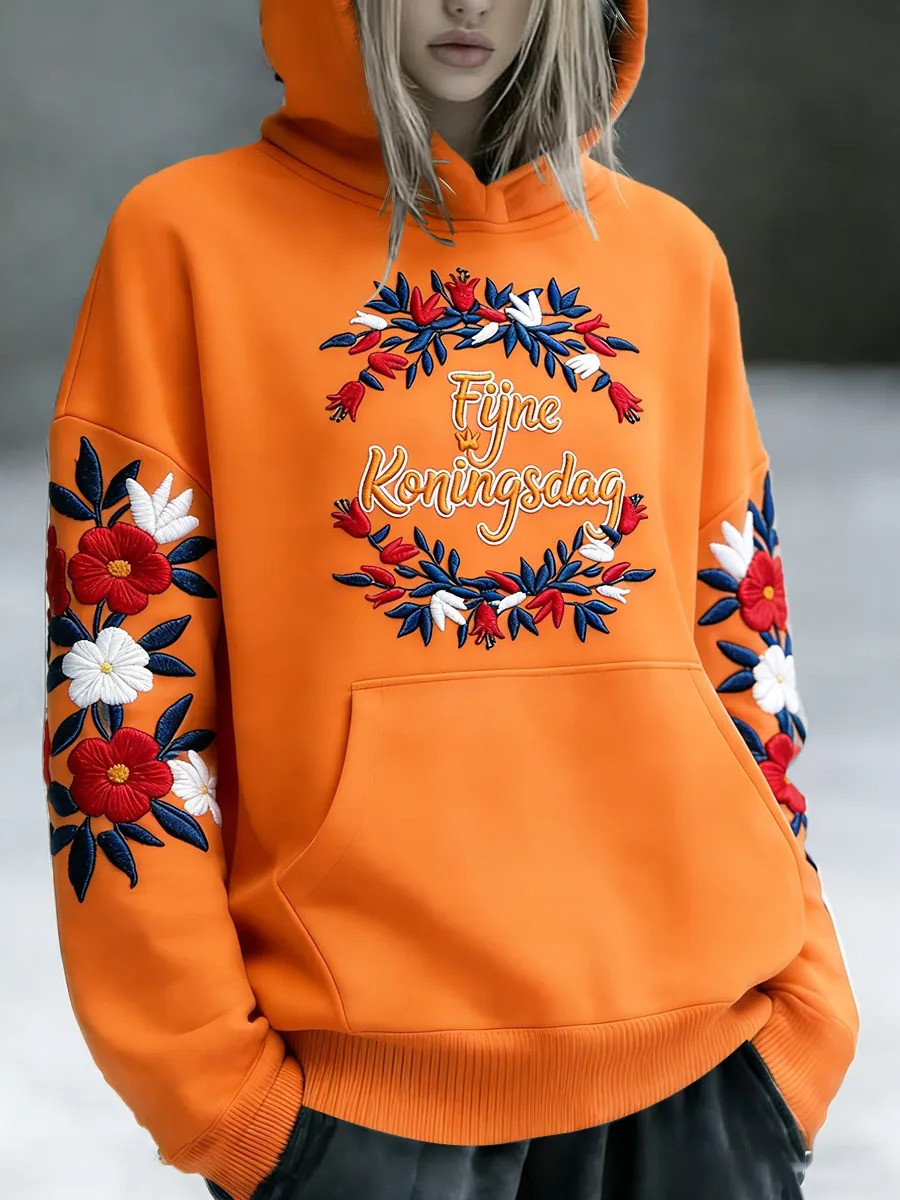 Fijne Koningsdag Floral Wreath Hoodie Dutch Heritage Netherlands Fan Gear Best Gift For Dutch Fans