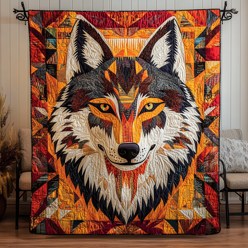 Fire and Ice Quilted Blanket Unique Wolf Blanket Wolf Gifts For Him
