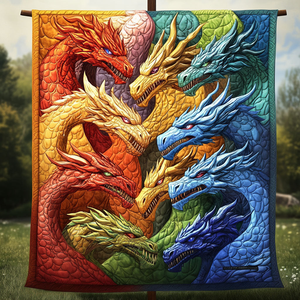 Fire and Ice Quilted Blanket Xmas Holiday Dragon Father's Day Gifts