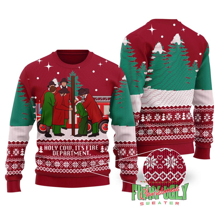 Fire Department A Christmas Story Ugly Sweater Cardinal Red Funny Holiday Sweater for Family Gatherings
