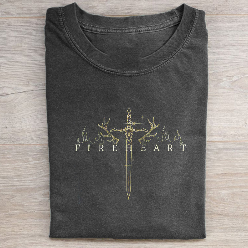 Fire Heart Sword T-Shirt Fantasy Fireheart Apparel Gifts For Men