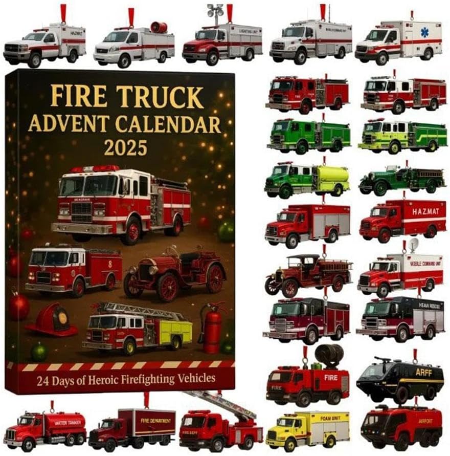 Fire Truck Advent Calendar 2025 Christmas Countdown Decor Firefighter Xmas Gifts