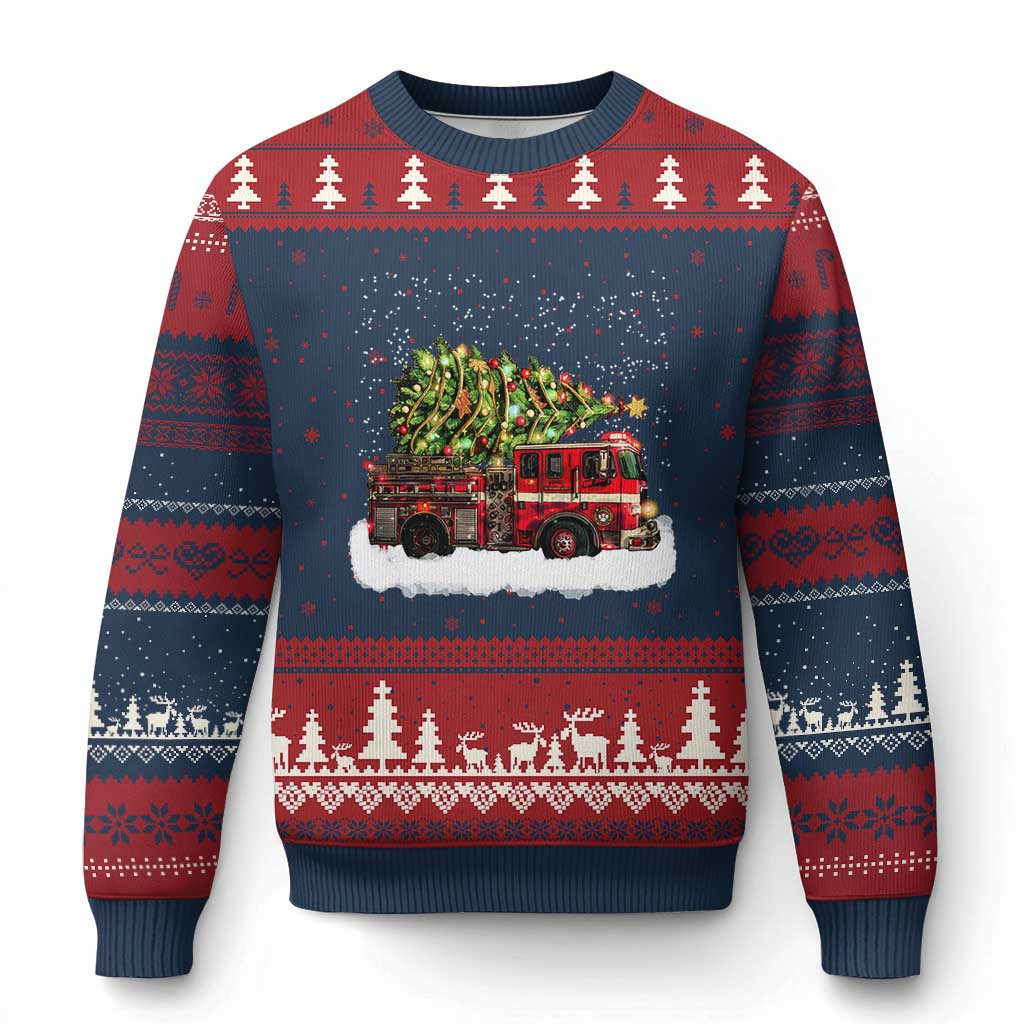 Fire Truck Xmas Tree Ugly Christmas Sweater Brave Fireman Sweater Firefighter Lover Gifts
