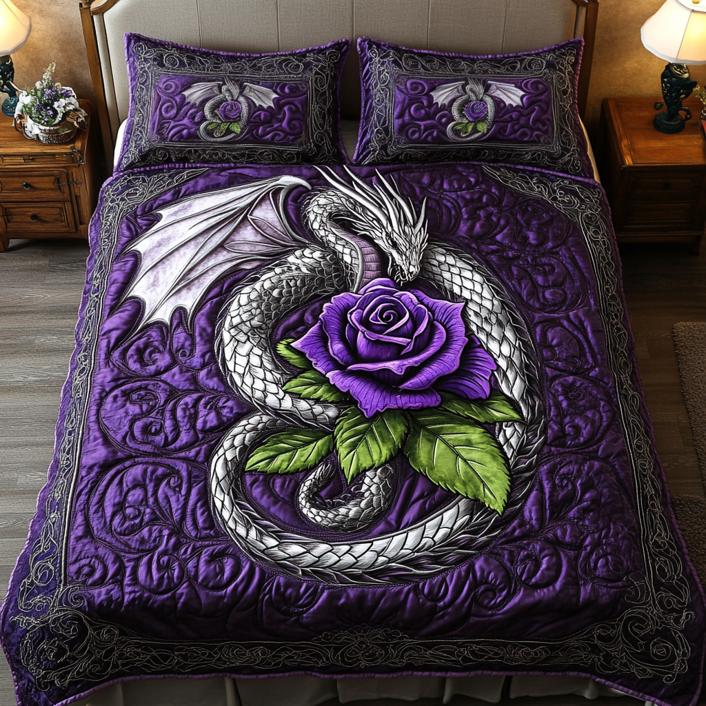 Fire Wings Quilted Bedding Set Bed Decor Awesome Dragon Lover Gift Ideas