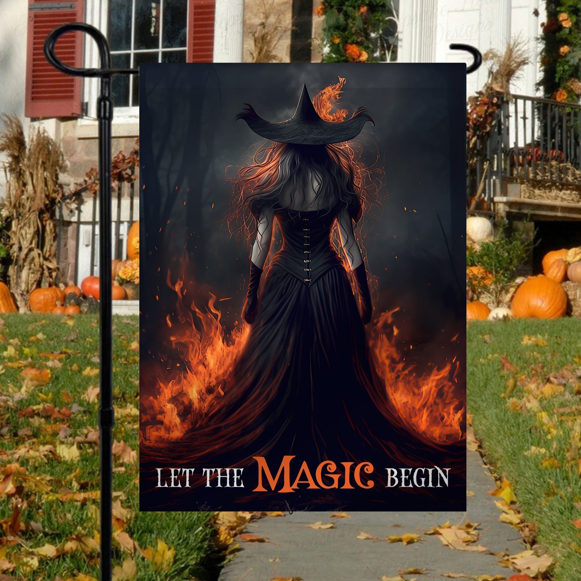 Fire Witch Halloween Flag Let The Magic Begin Halloween Decor Gifts For Witchy Friends