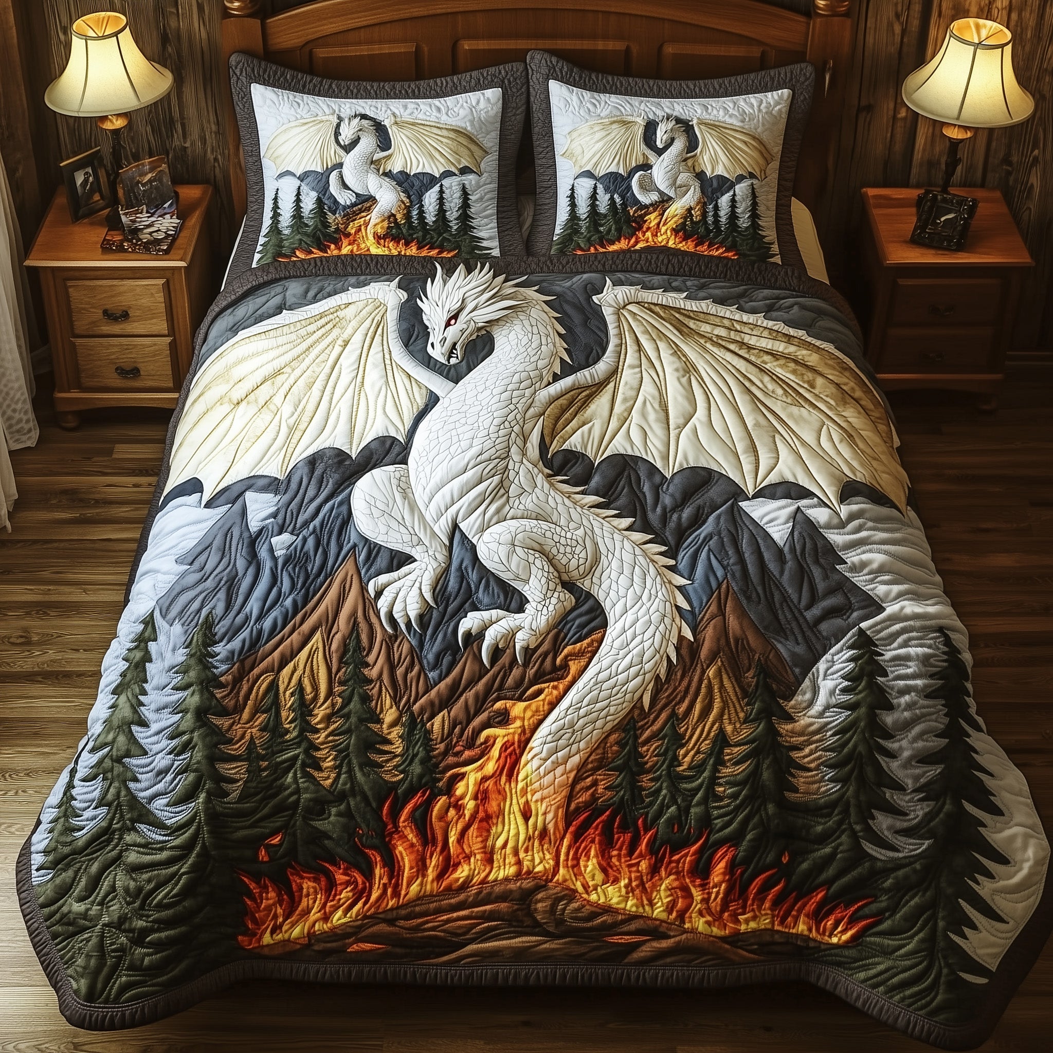 Fireborn Dragon Quilted Bedding Set Duvet Cover Bedspread Dragon Themed Christmas Gifts