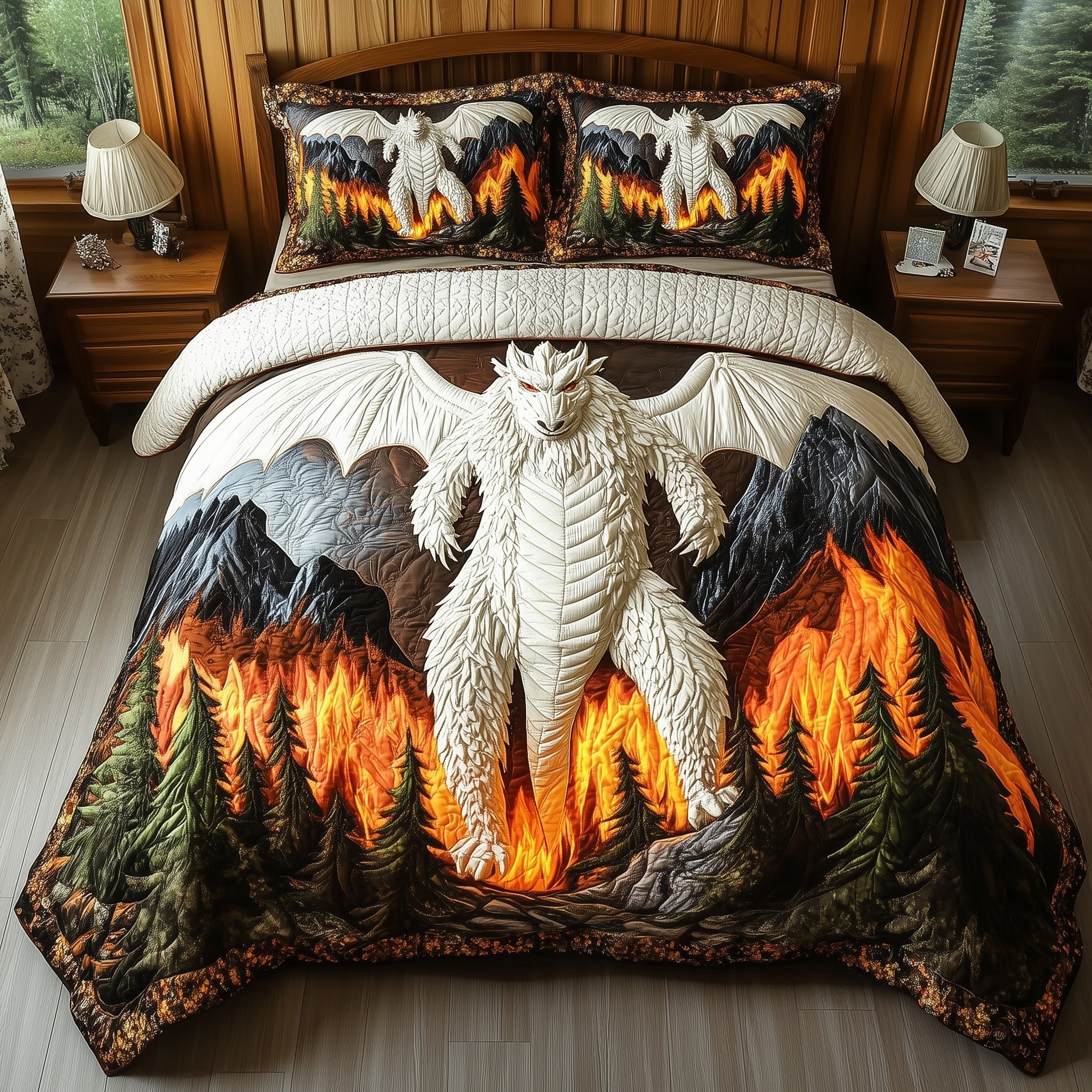 Fireborn Dragon Quilted Bedding Set Duvet Cover Bedspread Dragon Themed Gifts For Adults