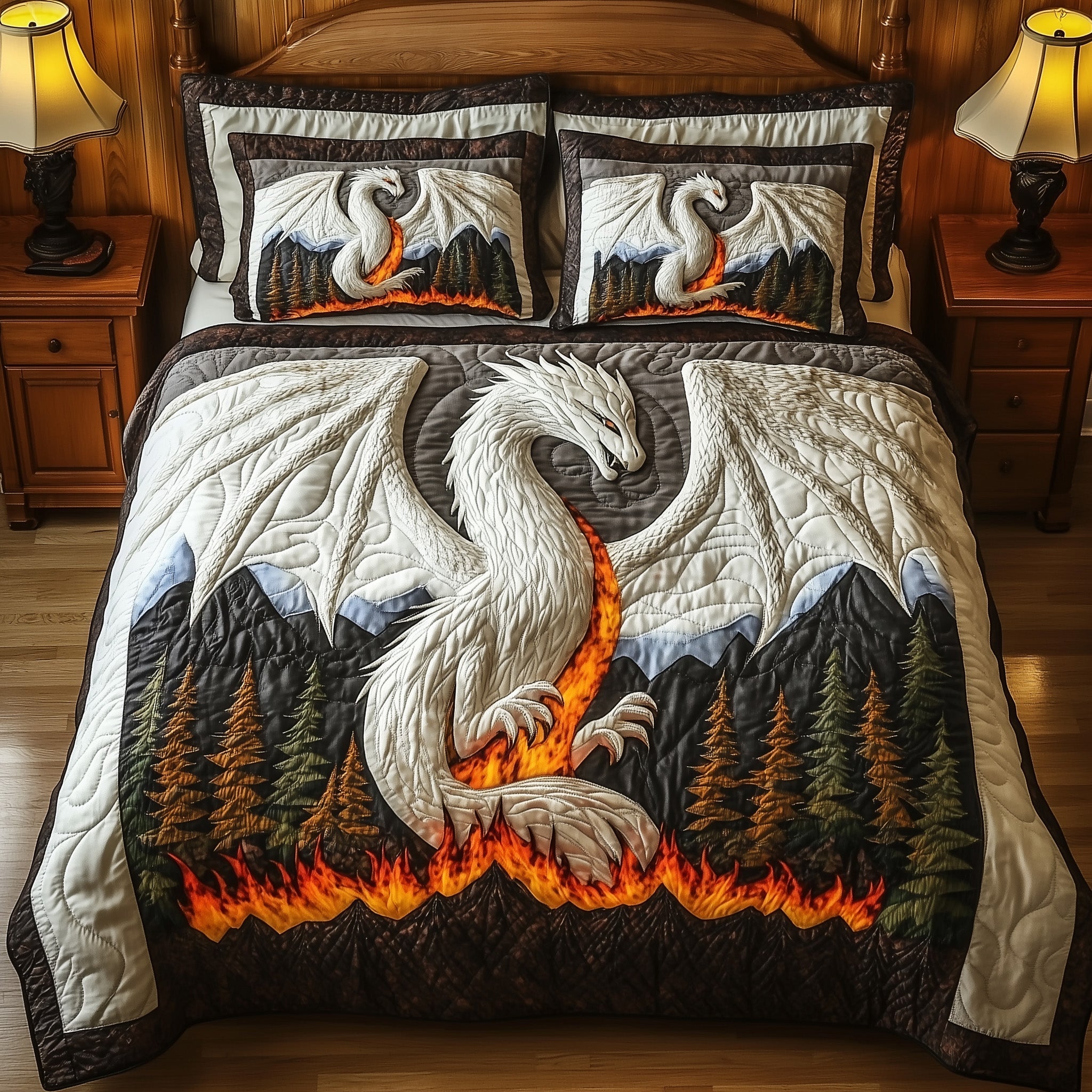 Fireborn Dragon Quilted Bedding Set Duvet Cover Bedspread Gifts For People Who Like Dragons