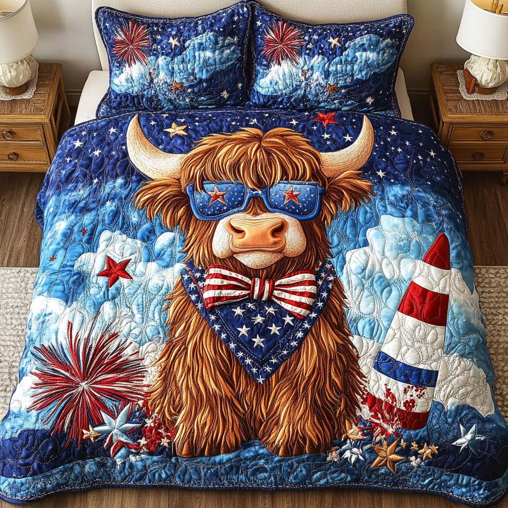Firecracker Bull Quilted Bedding Set Bedroom Decorations Patriotic Themed Gifts