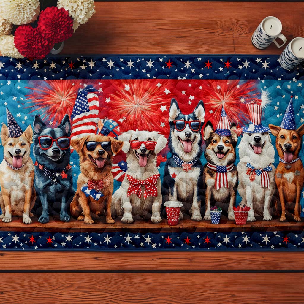 Firecracker Crew Quilted Table Runner Holiday Runner Dining Patriotic Gift Items