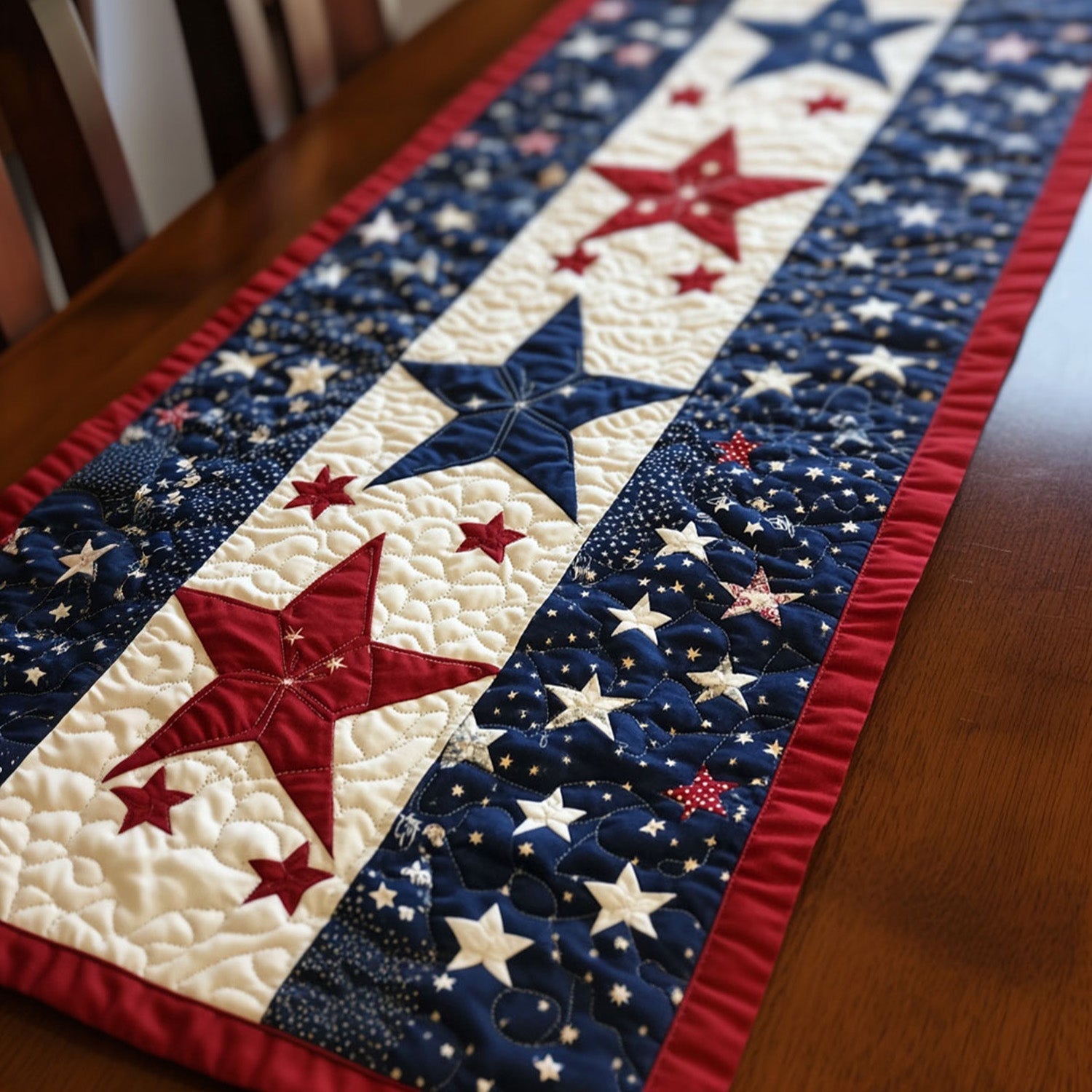 Firecracker Stars Quilted Table Runner Dinner Table Decor Unique Patriotic Gifts