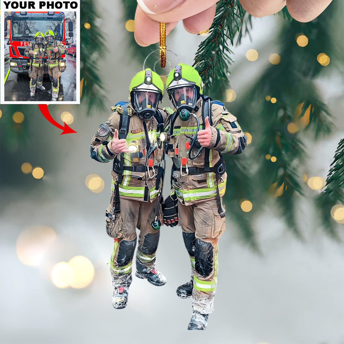 Firefighter Brothers Personalized Photo Mica Ornament Christmas Gift For Firefighters