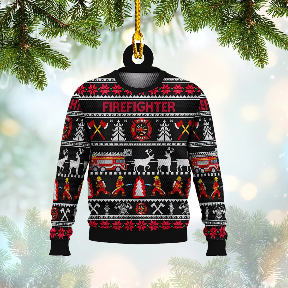 Firefighter Christmas Ornament Ugly Christmas Sweater Ornaments Gift For Fireman