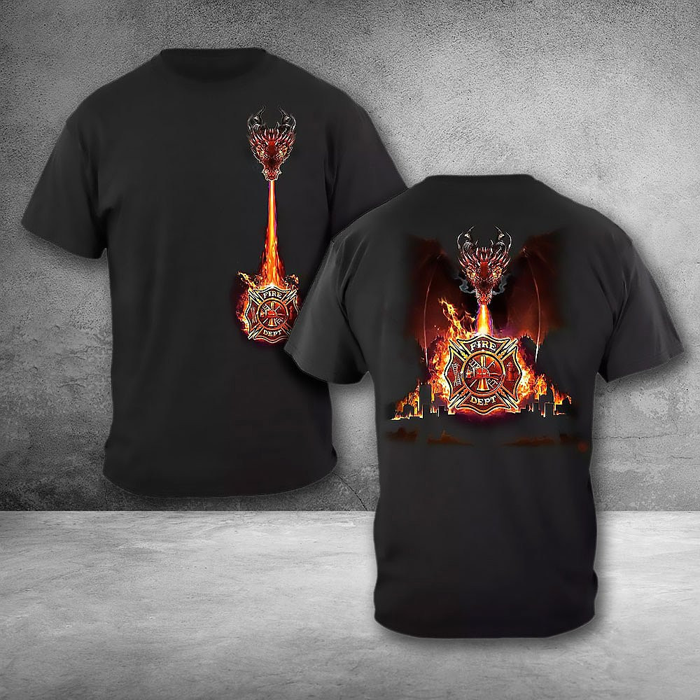 Firefighter City Dragon Firefighter Black T-Shirt Pride Fireman Shirt Gifts For Dad