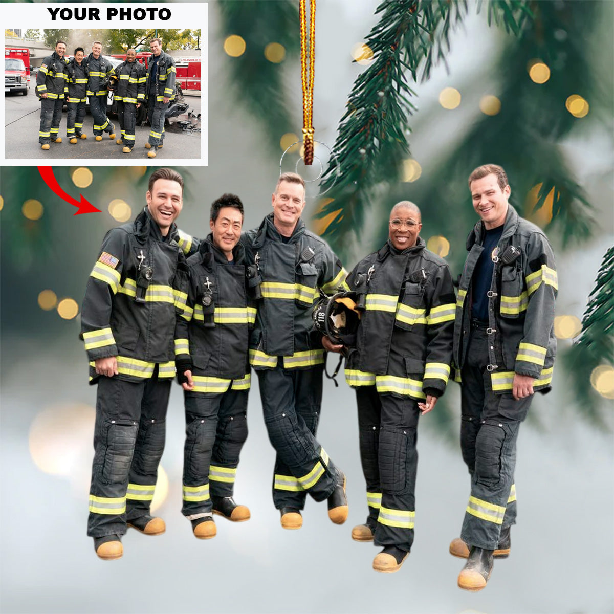 Firefighter Crew Personalized Photo Mica Ornament Christmas Gift For Firefighters Family