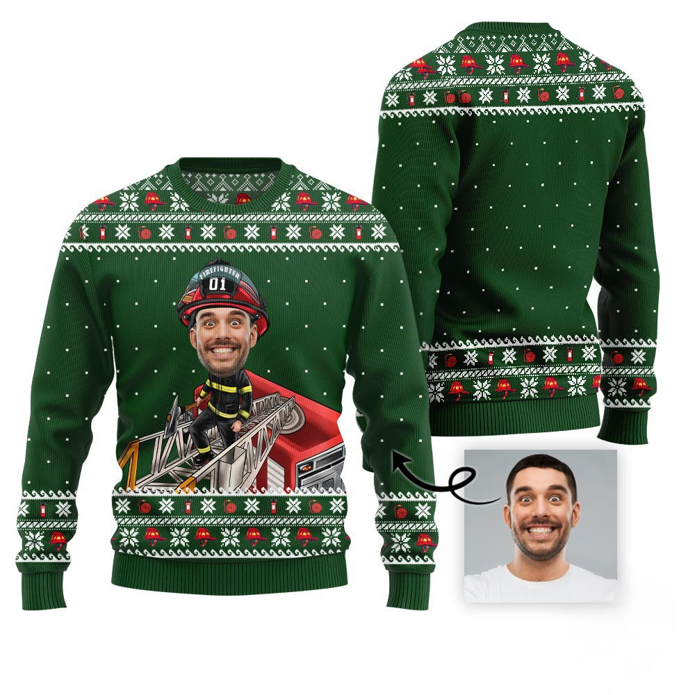 Firefighter Custom Face Funny Holiday Sweater