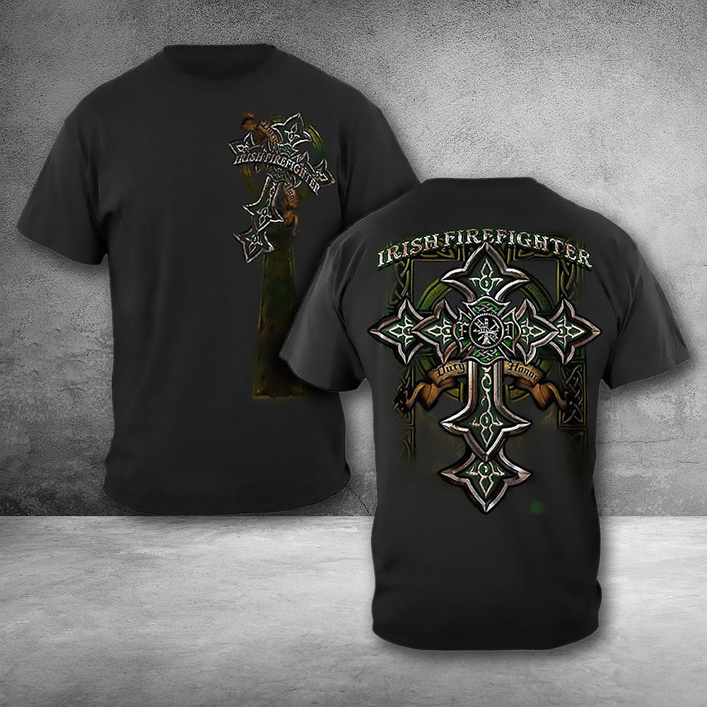 Firefighter Irish Celtic Cross Firefighter Black T-Shirt Gifts For Firefighter