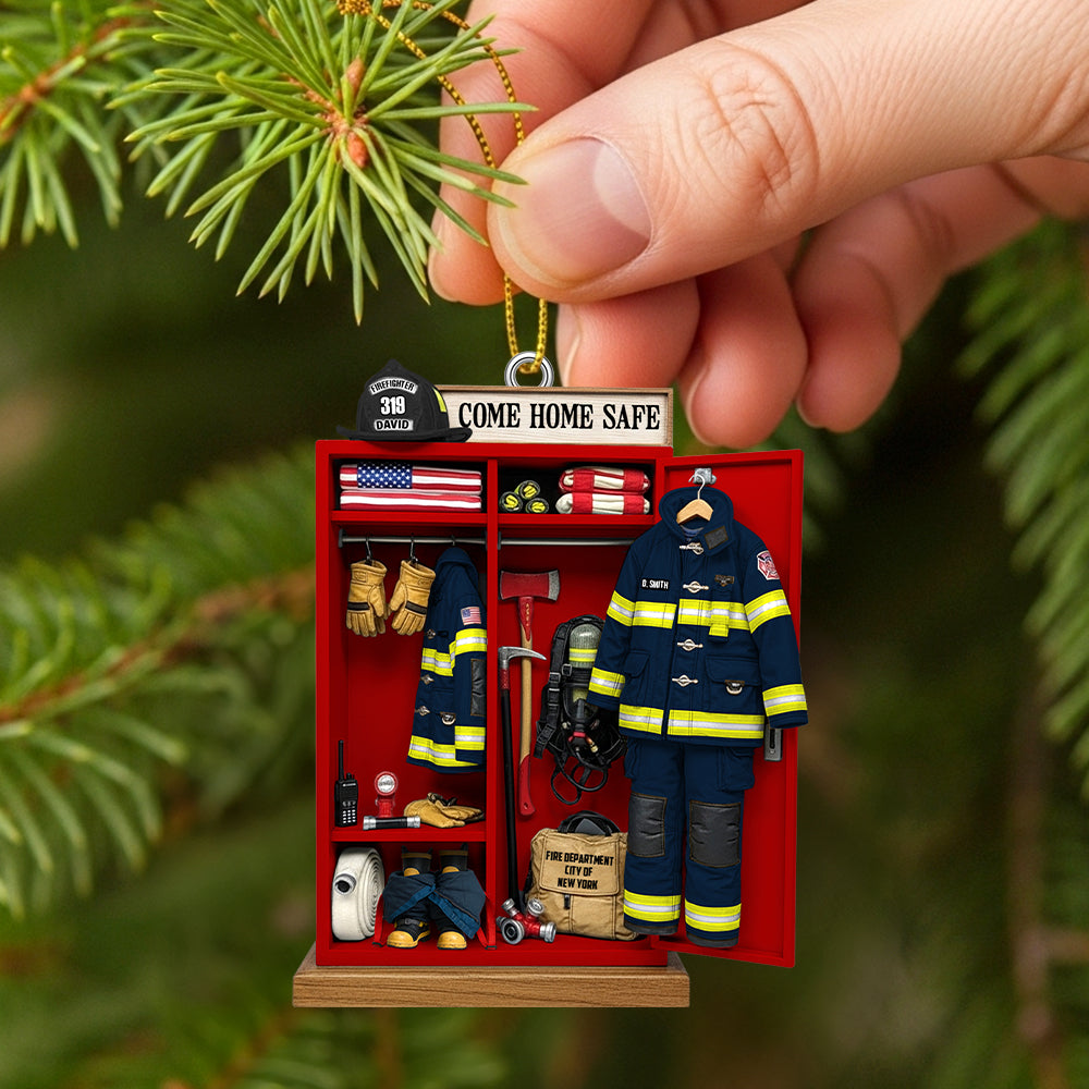 Firefighter Locker Acrylic Ornament, Personalized Christmas Gifts For Firefighter - Holiday Season Gift Idea