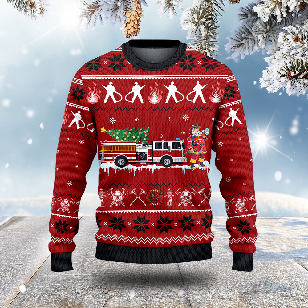 Firefighter Truck Ugly Christmas Sweater Winter Apparel Christmas Gifts For Men