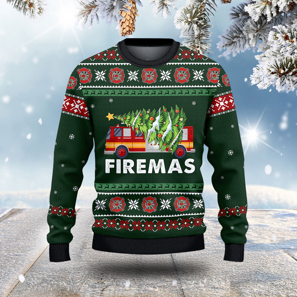 Firefighter Truck Ugly Christmas Sweater Winter Clothing Christmas Gifts For Father