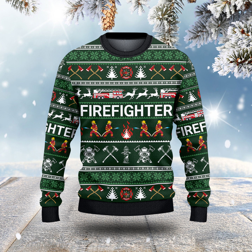 Firefighter Truck Ugly Christmas Sweater Winter Clothing Xmas Gifts For Father
