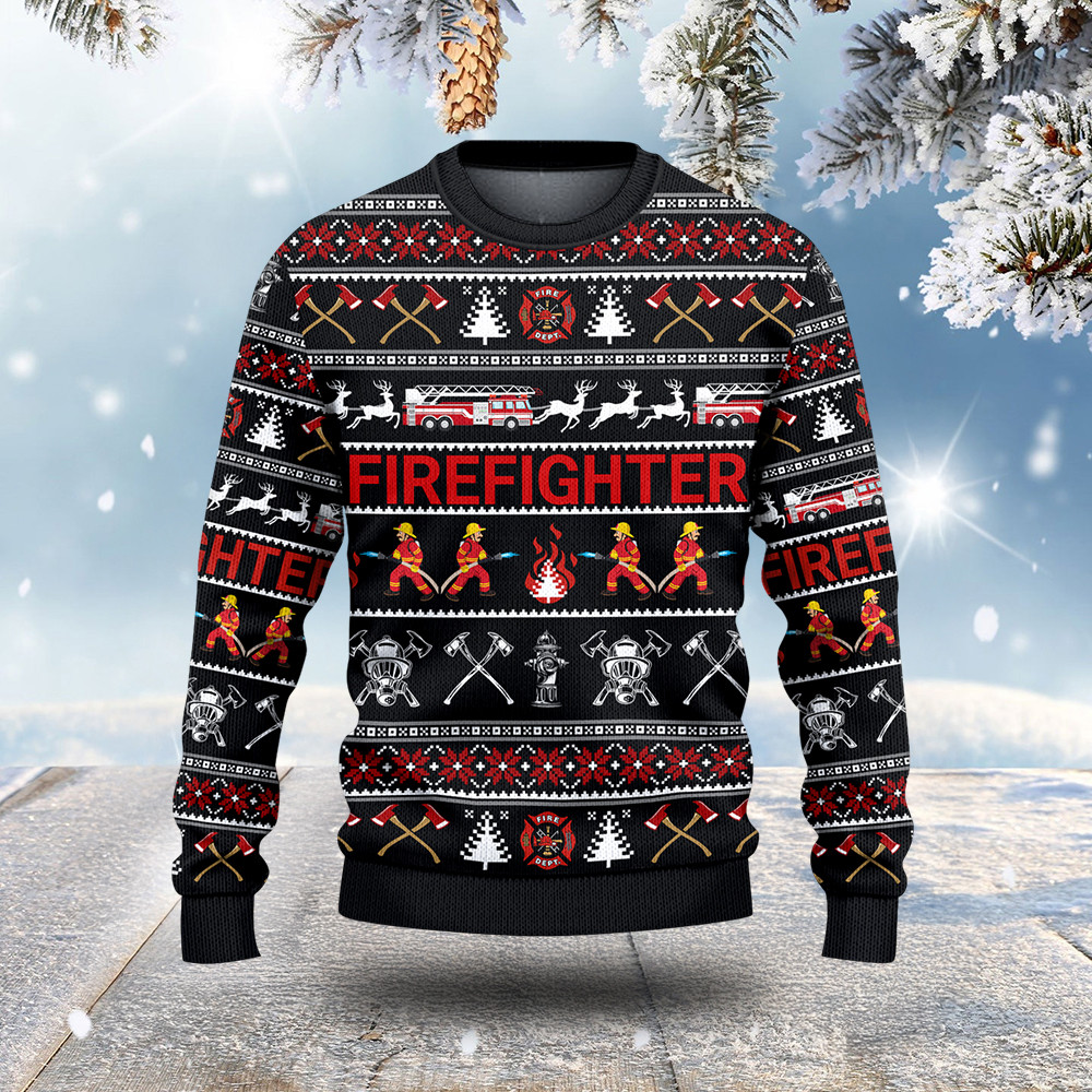 Firefighter Ugly Christmas Sweater Winter Apparel Firefighter Christmas Gift Ideas