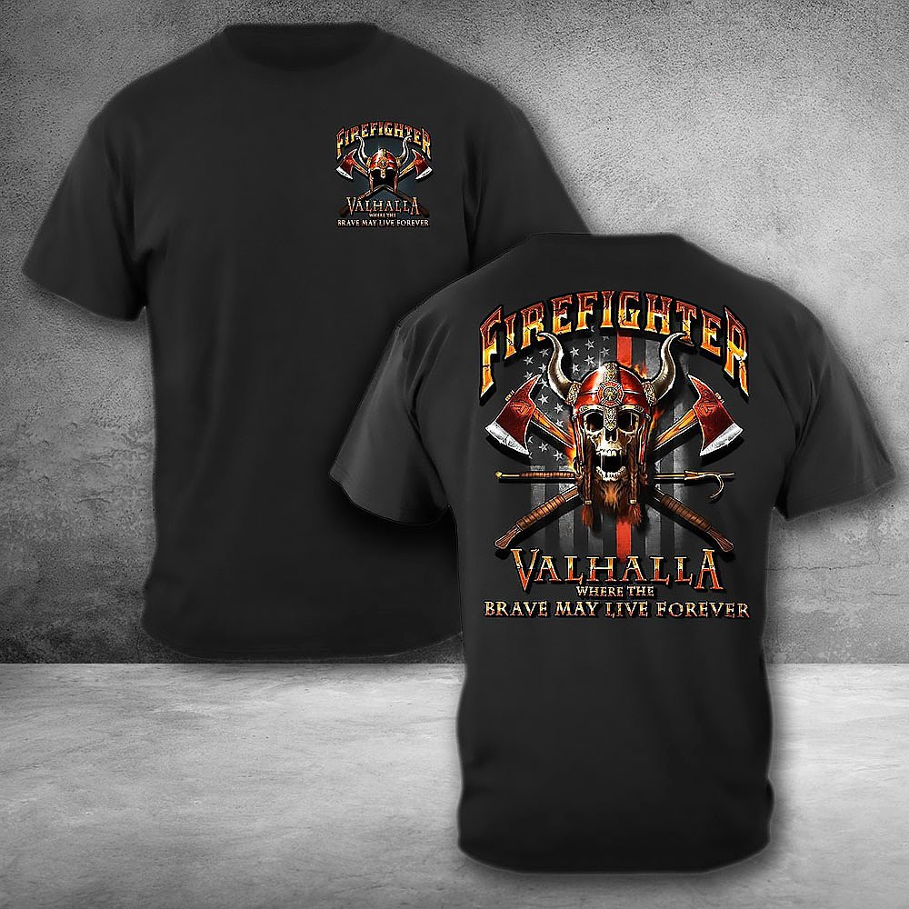 Firefighter Viking Firefighter Black T-Shirt Thin Red Line Proud Shirt Dad Gifts