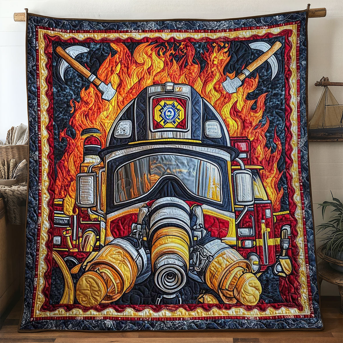 Firefighter Watch Quilt Home Essential Gift Cozy Quilt Blanket