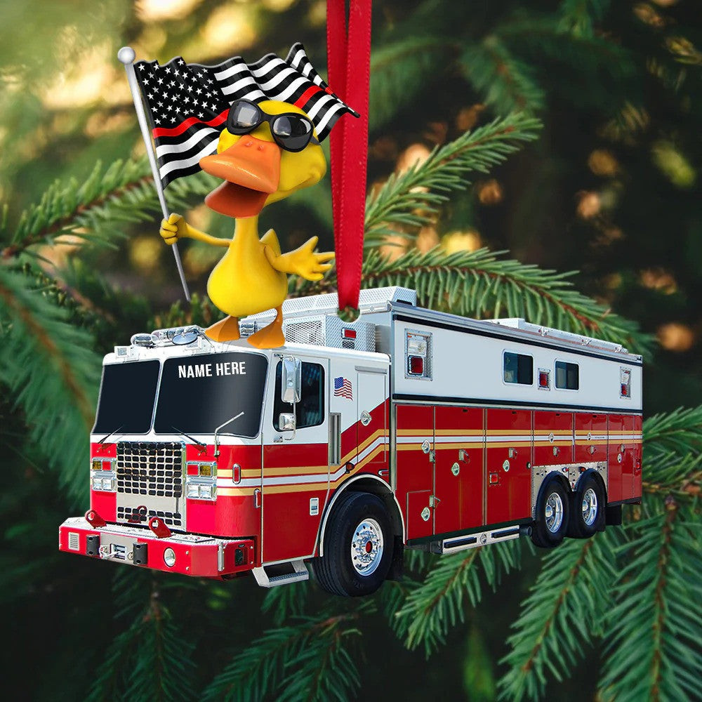 Firefighting Duck Car  Personalized Christmas Ornament  Christmas Gift For Firefighter