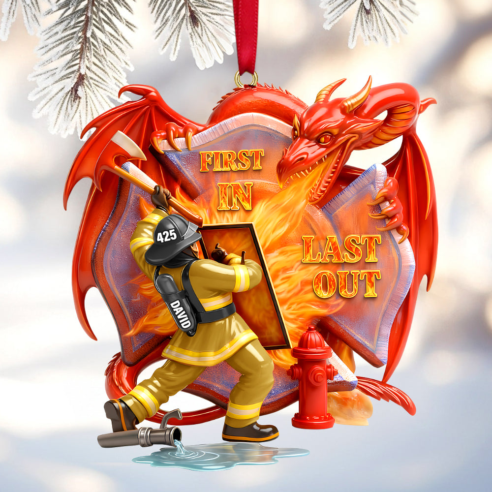 Firefighting With Dragon Acrylic Ornament - Personalized Gifts For Firefighter - Family Christmas Ornament Gift Firefighting With Dragon Acrylic Ornament - Personalized Gifts For Firefighter - Family Christmas Ornament Gift