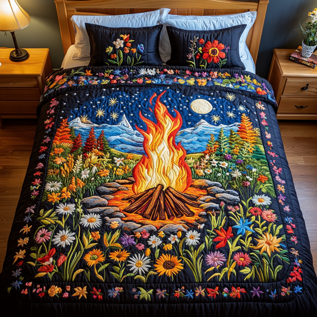 Firelight Quilted Bedding Set Best Bed Sheet Set Themed Camping Gifts Items