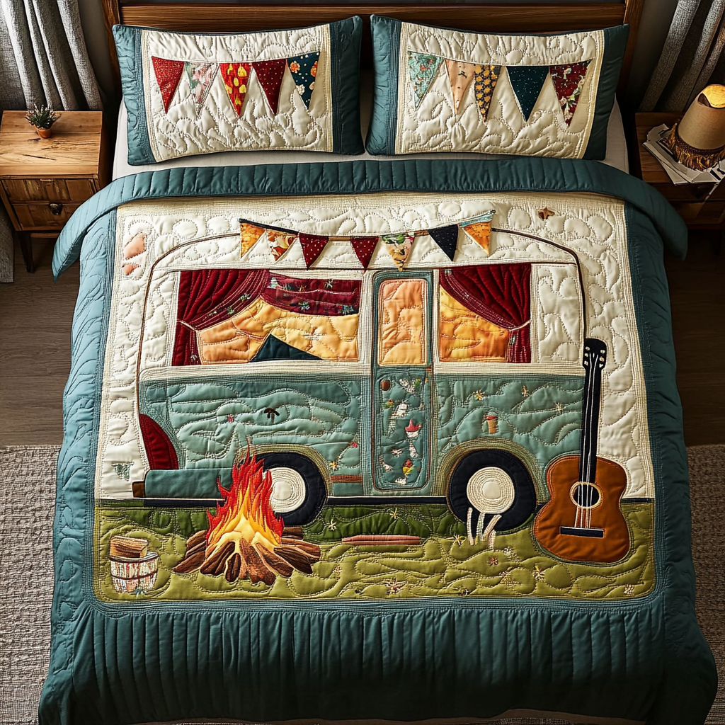 Firelight Road Quilted Bedding Set Bedroom Decorations Awesome Gifts For Camping Lovers