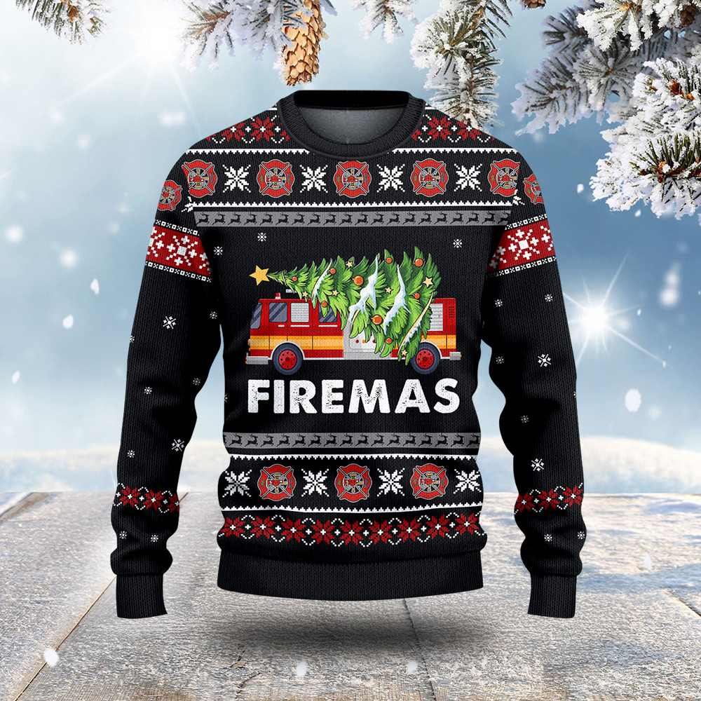 Firemas Truck Ugly Christmas Sweater Christmas Outfit Xmas Gifts For Firefighters