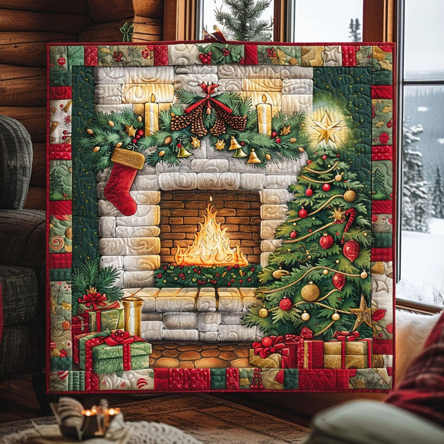 Fireplace Christmas Quilt Lightweight Quilt Blanket for Year-Round Comfort