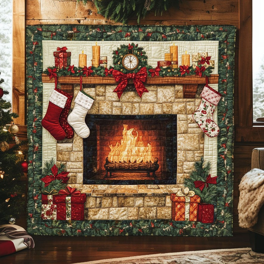 Fireplace Holiday Quilt Practical Quilt Blanket Gift for Comfort and Style