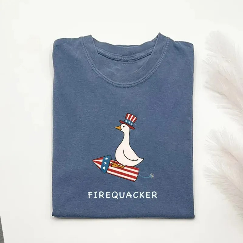 Firequacker Patriotic Goose July 4th T-Shirt Funny USA Duck Independence Day Best Gift
